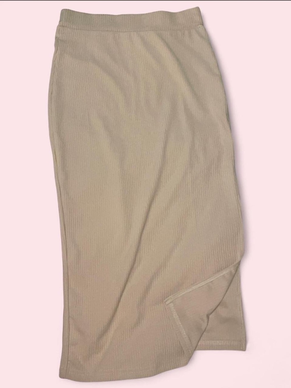 SHEIN Light Pink/Beige Ribbed Midi Skirt
